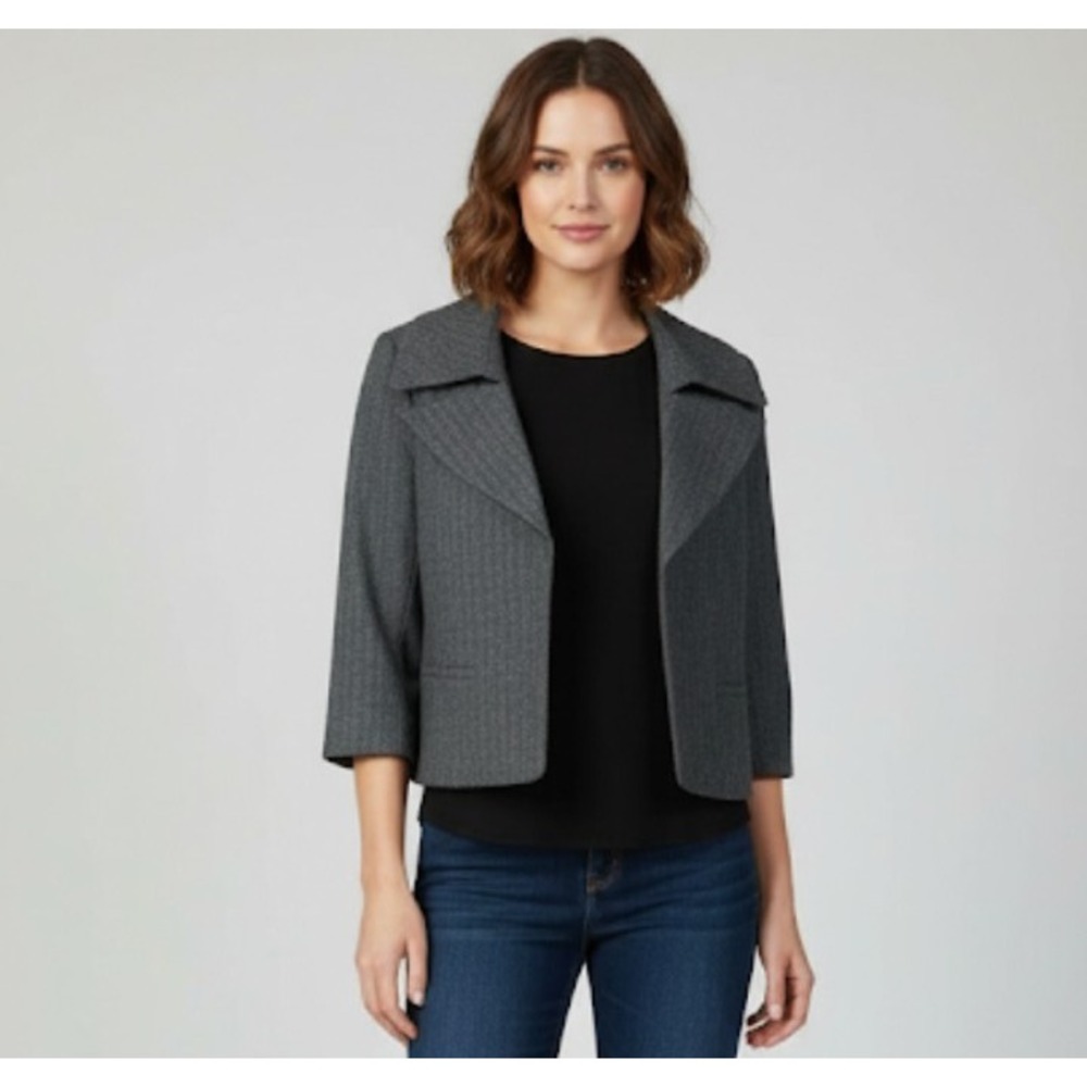 Ann Taylor Virgin Wool Pokeadot Coat Sz 6 Gray Lined Textured‎ Blazer Jacket 115